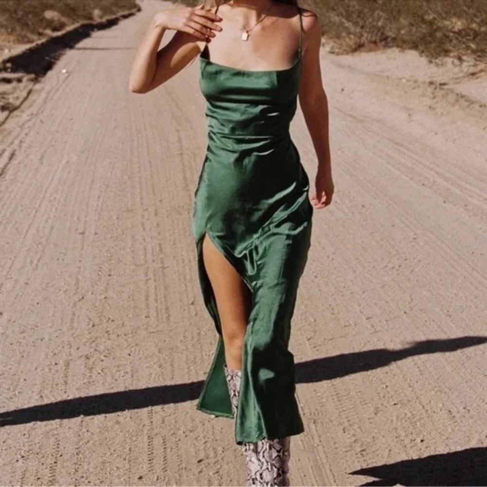 Green Satin Lioness Dress from Princess Polly